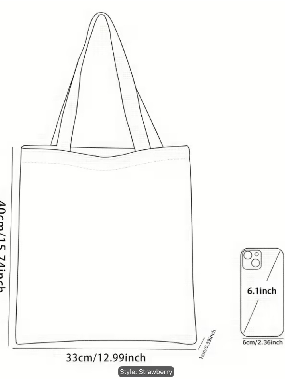 Strawberry Corduroy Tote Bag - NWT - Picture 4 of 4
